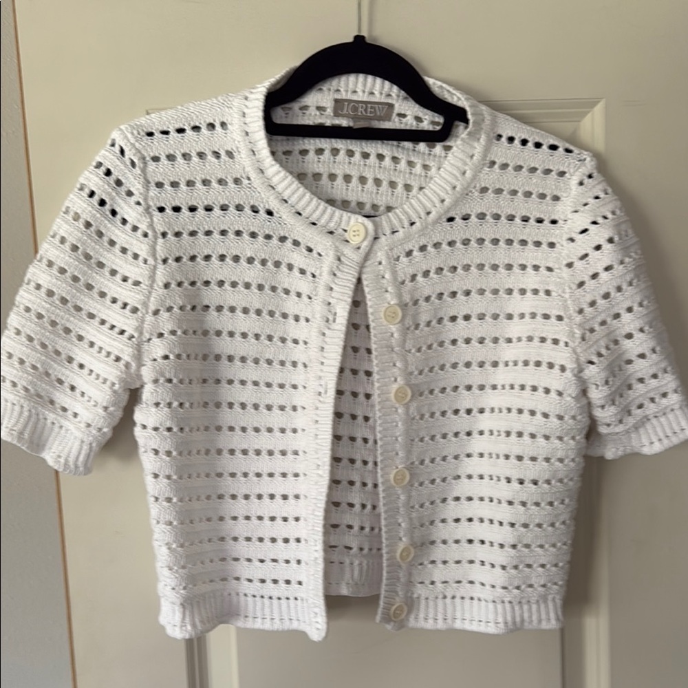 J. Crew White Cardigan Sweater with Textured Knit